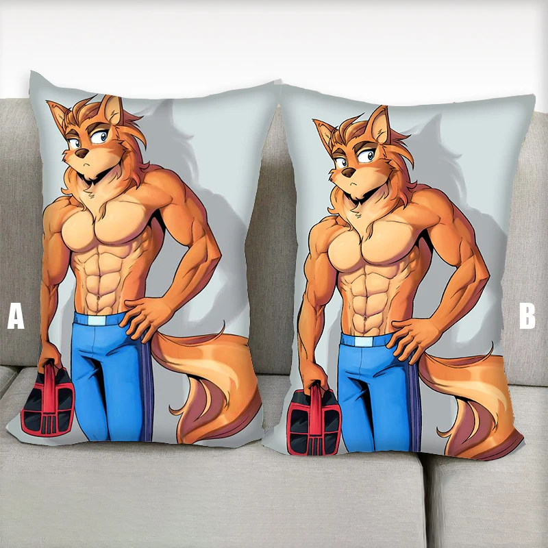 Anime Pillow Gym Wolf Furry Dakimakura Sfw Half body Cartoon Pillow Core Double Side Print