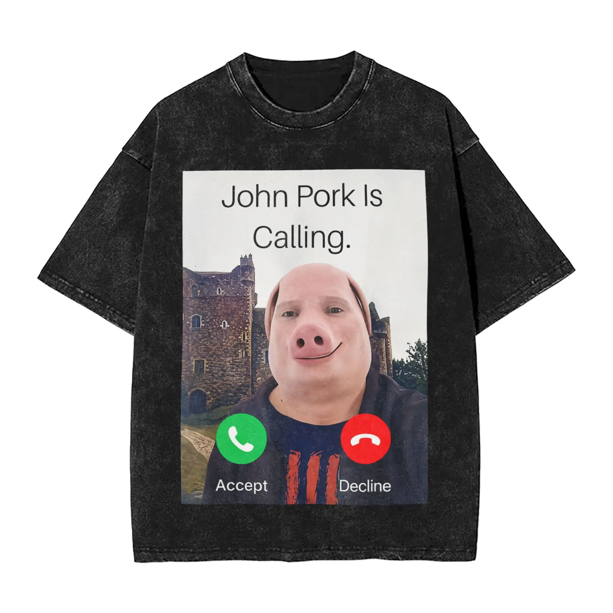 John Pork is Calling Funny Brainrot Meme Washed T Shirt Male Awesome Cotton T Shirts Beach O-Neck Hippie Tees Oversize Tops