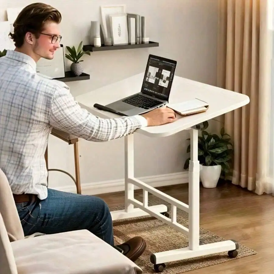 3 Colors, Adjustable Height, 360° Swivel Folding Desk On Wheels With Sturdy Frame, Suitable For Home Office Space, Dorm Room, St image 4