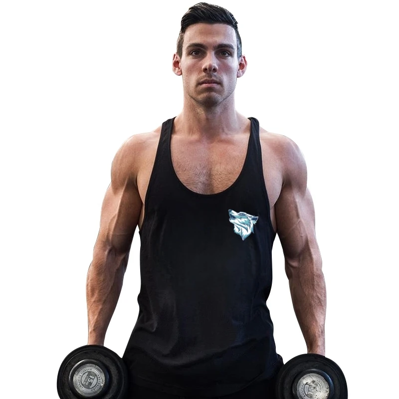 

2025 New Fitness Vest - Wolf Head Print Men's Bodybuilding Gym Clothing, Cotton Sleeveless Shirt for Running & Muscle Training
