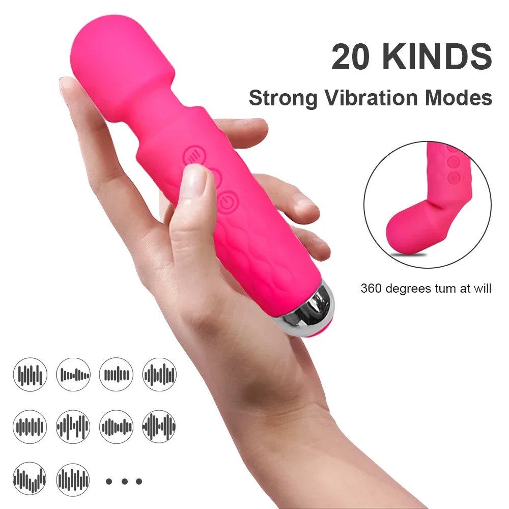 Vibromasseur puissant pour femme, 20 Modes, baguette magique, masseur de point G, Rechargeable par USB, produits érotiques pour adultes, jouet sexuel pour femme