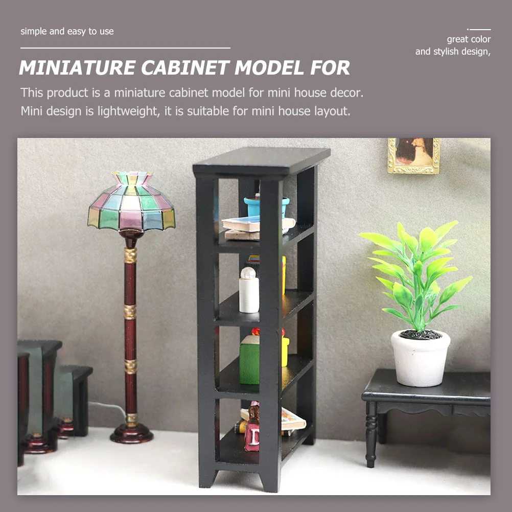 ชั้นวางหนังสือจําลองกรอบ MINI House Furnishing Supply เฟอร์นิเจอร์ตู้หนังสือไม้หัตถกรรมสีดํา