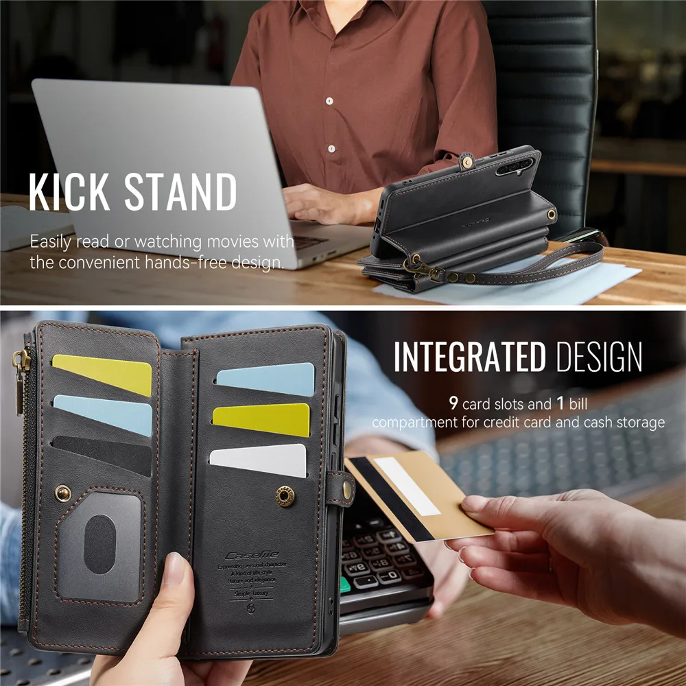 CaseMe سستة محفظة جلدية حقيبة لهاتف سامسونج غالاكسي A56 A55 A54 A53 A52 A16 A15 A14 A13 الوجه فتحة للبطاقات حامل غطاء الهاتف Coque