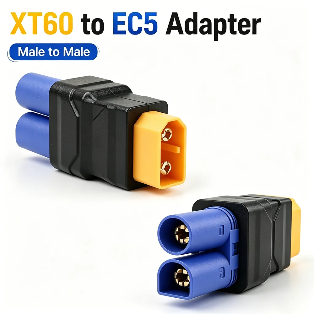 XT60 to EC5 Connector XT60 Male to EC5 Male Adapter Injection Molded RC Battery Adapter for LiPo Battery Micro FPV Drone