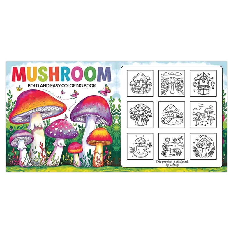 สมุดระบายสี EDT-Mushroom สําหรับผู้ใหญ่: ศิลปะภาพประกอบหน้าระบายสีผ่อนคลายและสร้างสรรค์