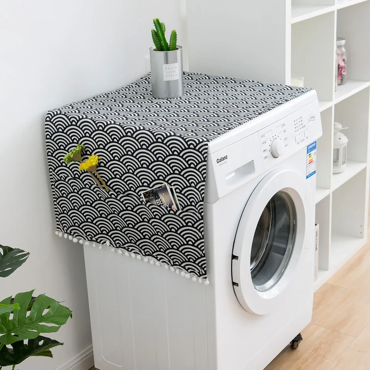 Faux Linen Washing Machine Cover with Pocket Refrigerator Top Cover Microwave Oven Dust Proof Cover Household Home Storage