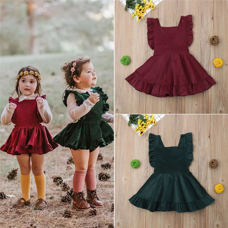 Adorable Baby Girls Sleeveless Backless Ruffled Dress Solid Color Square Neck Summer Cute Sundress 6Months-5Years