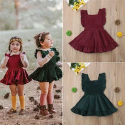 Adorable Baby Girls Sleeveless Backless Ruffled Dress Solid Color Square Neck Summer Cute Sundress 6Months-5Years