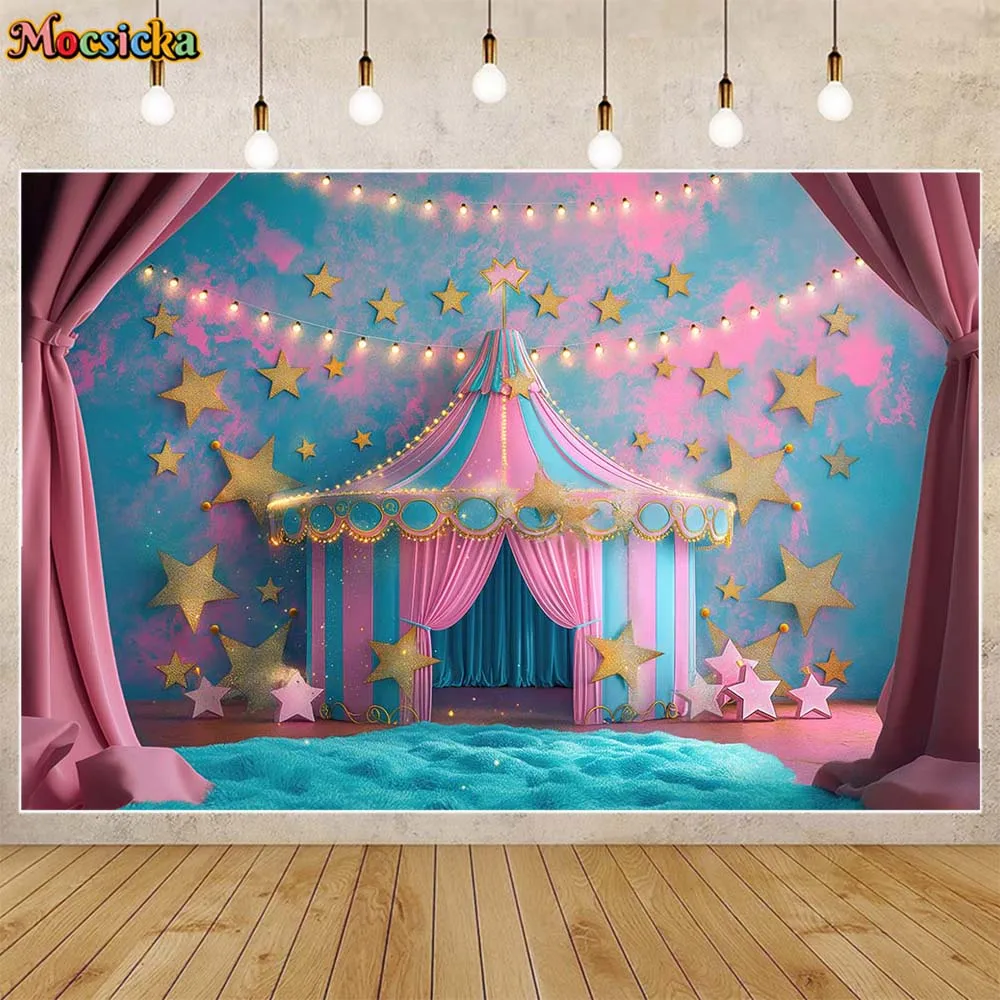 Mocsicka Baby Kids Photo Backgrounds Circus Carnival Pink and Blue Boys Girl Cake Smash Backdrop Decor Newborn Photography Props