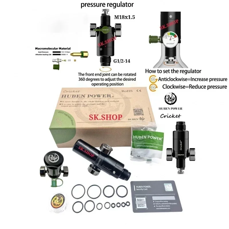 HUBEN-Power Cricket pressure regulator, 1-3000psi, rotate at the end The front can 360 degrees