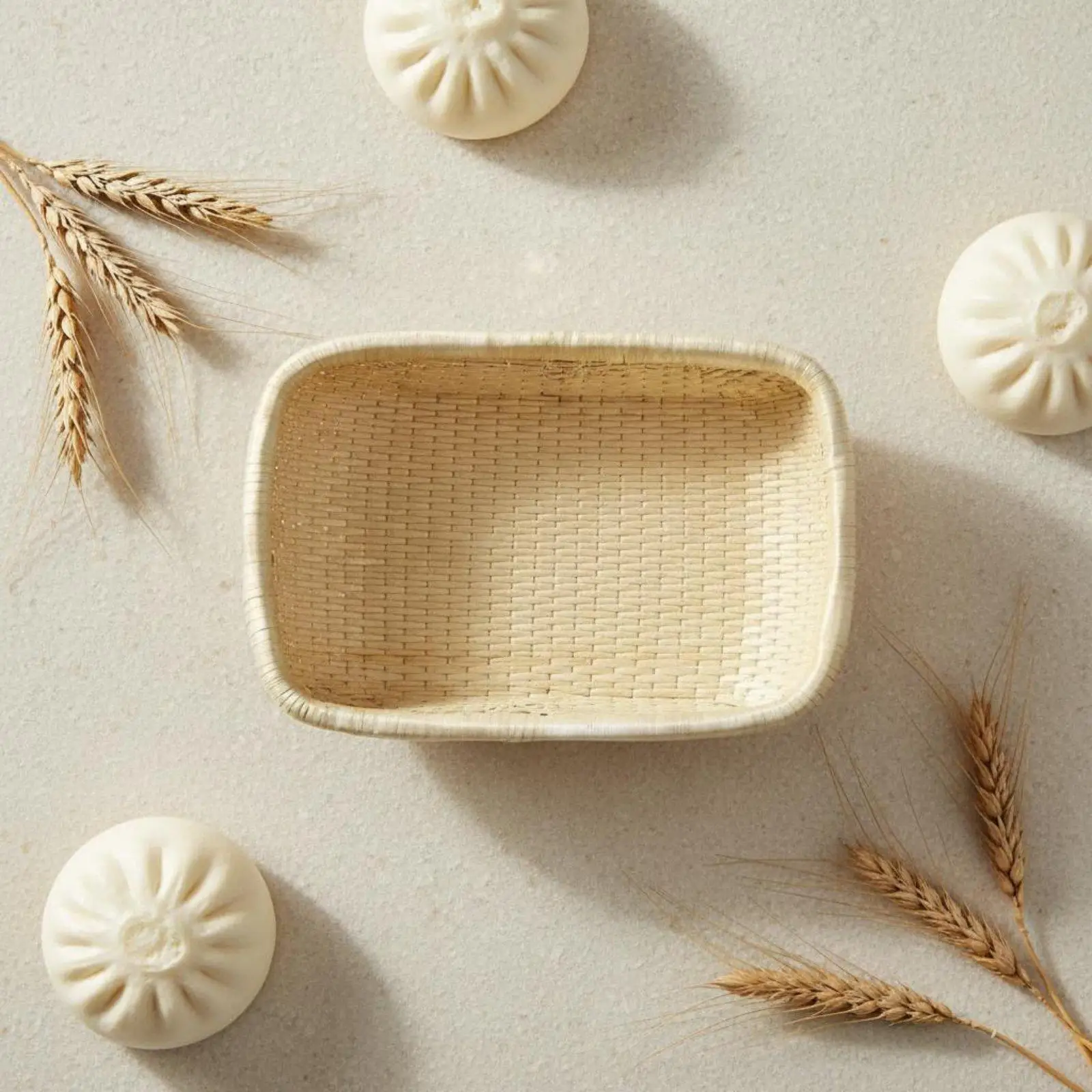 Square Woven Storage Basket with Tight Weave for Bread Fruit Display and Kitchen Use