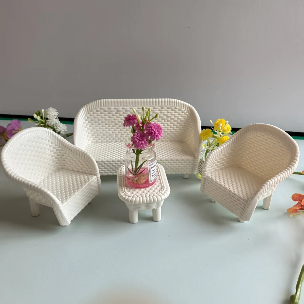 4 Mini Coffee Table and Chair Decoration Sets, Suitable for Dollhouses, Kitchens, Bedrooms - the Perfect Holiday Gift (Christmas