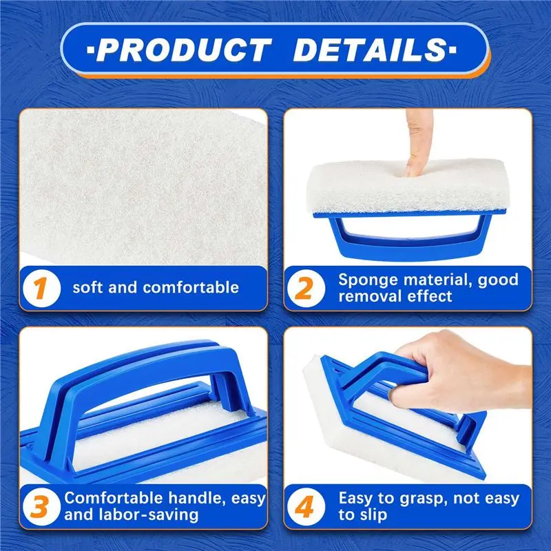 【A30I~】 2 Pack Hand-Held Pool Scrub Brush,Scrubbing Scouring Sponge Pad for Cleaning Scrubber, Kitchen,Bathroom Tub, Shower Tile