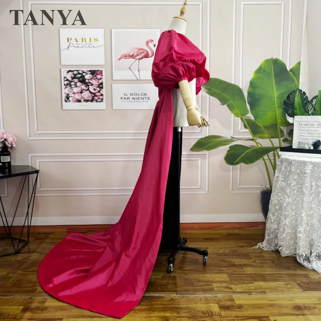 Taffeta Wedding Cloak Puffy Sleeves Hot Pink And Black Long Cape Bridal Accessories Jacket Bolero