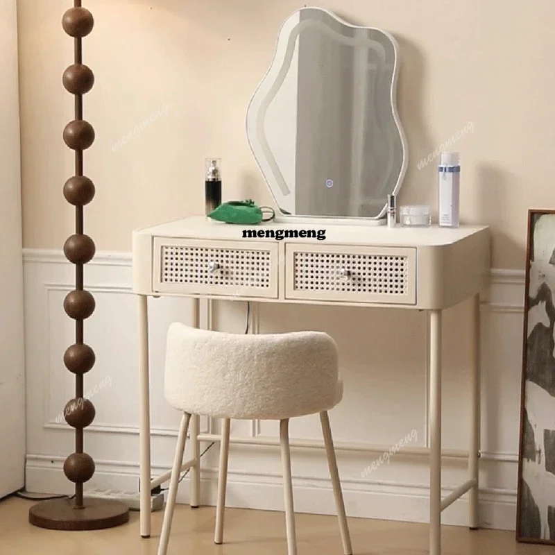 White Nordic Organizer Vanity Table Mirror Drawers Makeup Girls Small Dressers Space Saving Pentiadeira Feminina Room Furniture view 3