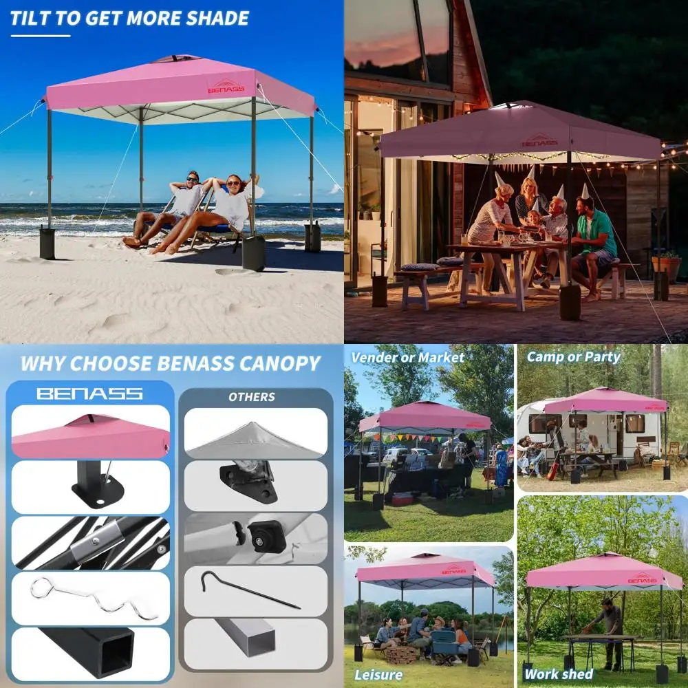 

Портативный розовый навес 10x10, сверхпрочная палатка для быстрой установки для мероприятий, идеально подходит для вечеринок, простая сборка для одного человека