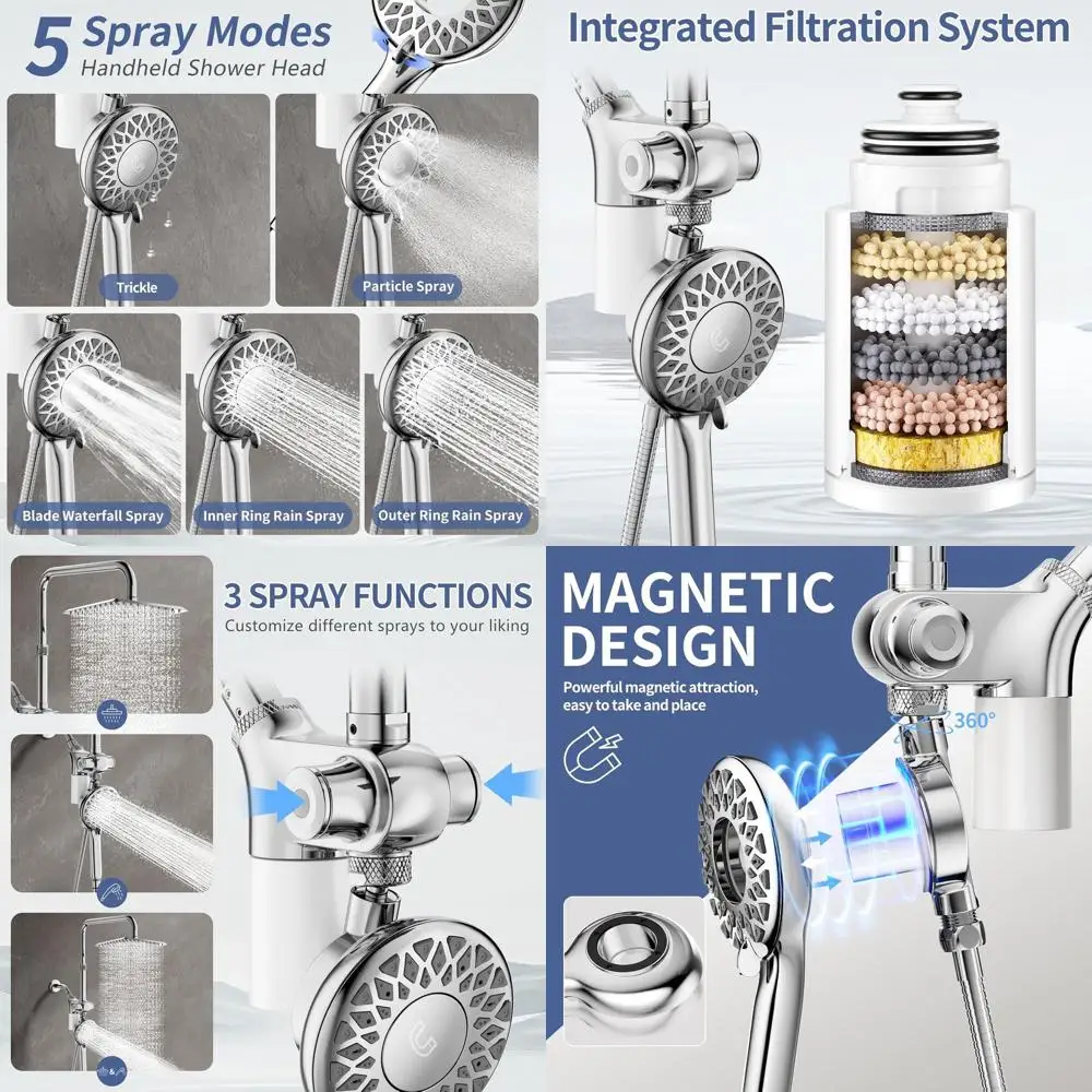 

Filtered Rain Shower Combo with Handheld Spray, Dual Shower System for Hard Water, Magnetic Double Shower Head Set, Adjustable B