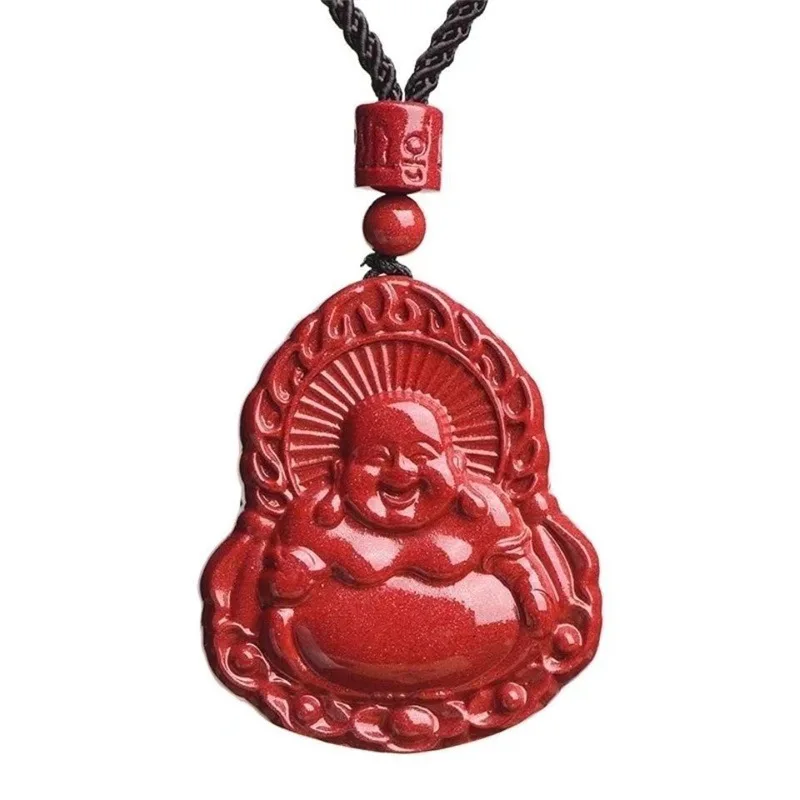 Raw Ore Genuine Cinnabar Pendant Purple Gold Sand Buddha Pendant Women's Big Belly Buddha Maitreya Buddha Smiling Buddha Birth Y