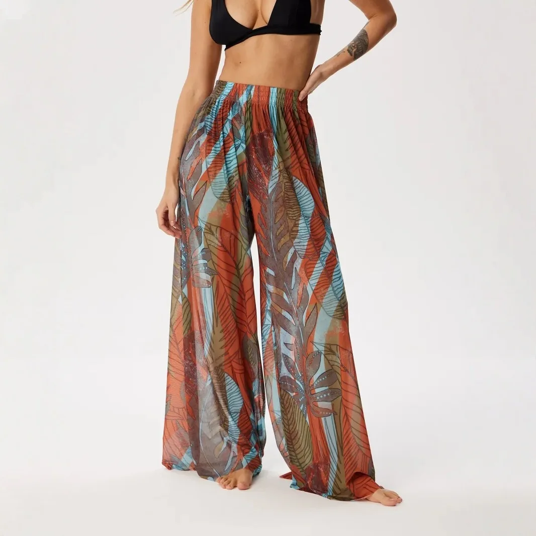 Women Summer Beach Wide-Leg Skirt Pants Lightweight Quick-Dry Breathable SPF Sun Protection Casual Loose Fit Holiday Beachwear