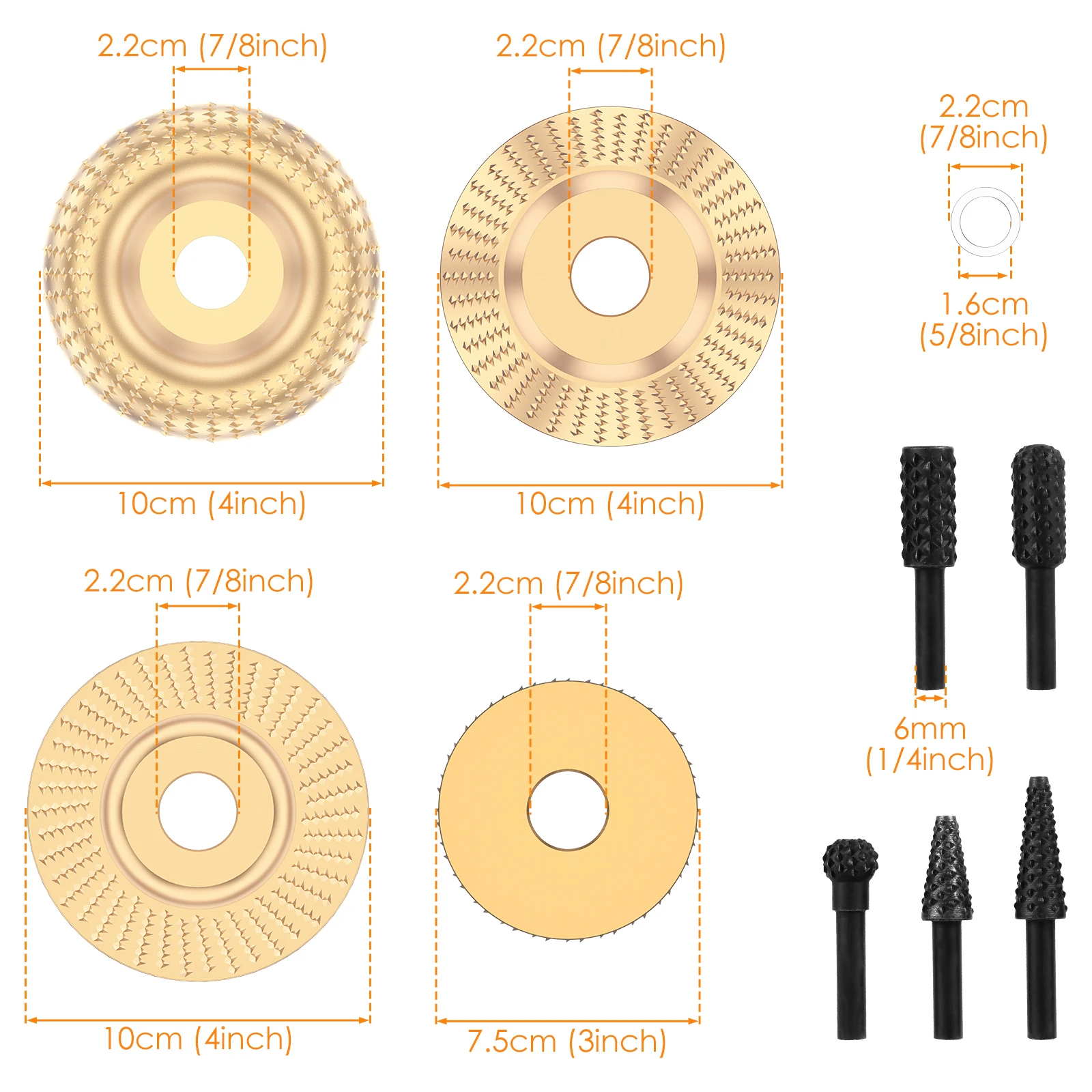 9Pcs Wood Grinding Polishing Wheel Rotary Disc Angle Grinder Wood Carving and Rotary Burr Rasp Set Abrasive Disc Tools