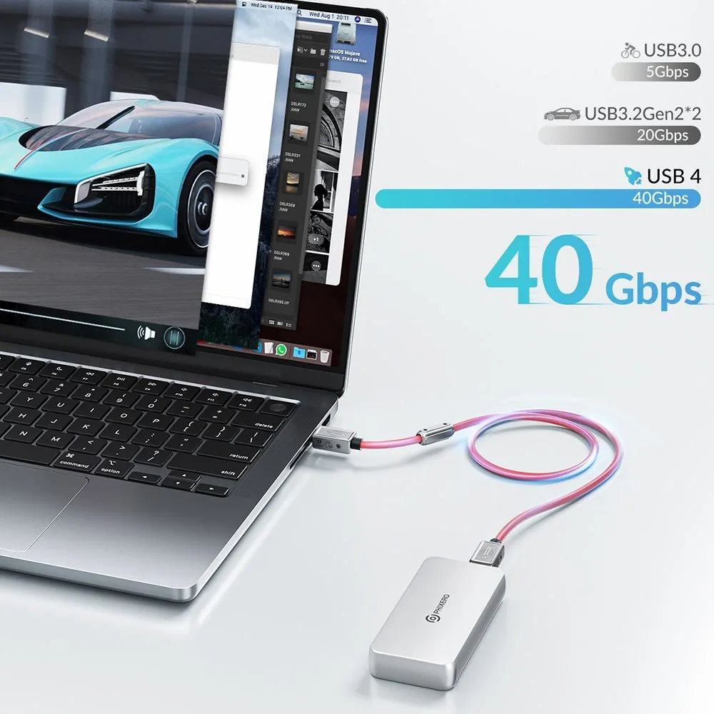 PHIXERO USB4 Cable 240W for Thunderbolt 4 PD3.1 Charging 40Gbps Data Transfer Video 8K@60Hz Silicone for iPhone Mac eGPU Laptop