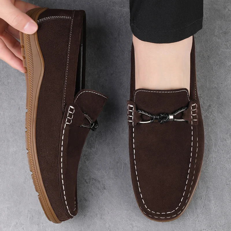 Outdoor Brand Men's Breathable Soft Soled Boat Shoes High Quality Men's Comfortable Non Slip Two-layer Cowhide Casual Loafers