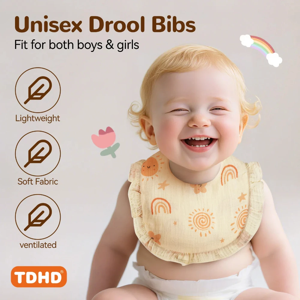 

TDHD, состоящие из 3 предметов, впитывающие пот нагрудники с рюшами и принтом — двухслойные детские нагрудники из мятой ткани, мягкие, светло-бежевые, приятные для кожи