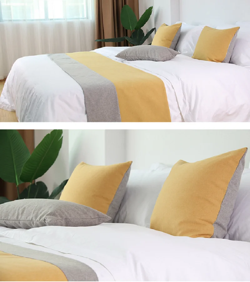 Simple Modern Hotel Bed Flag Bed Runner Luxury Homestay Cotton Linen Bed Tail Towel Wedding Room Bed Tail Pillowcase