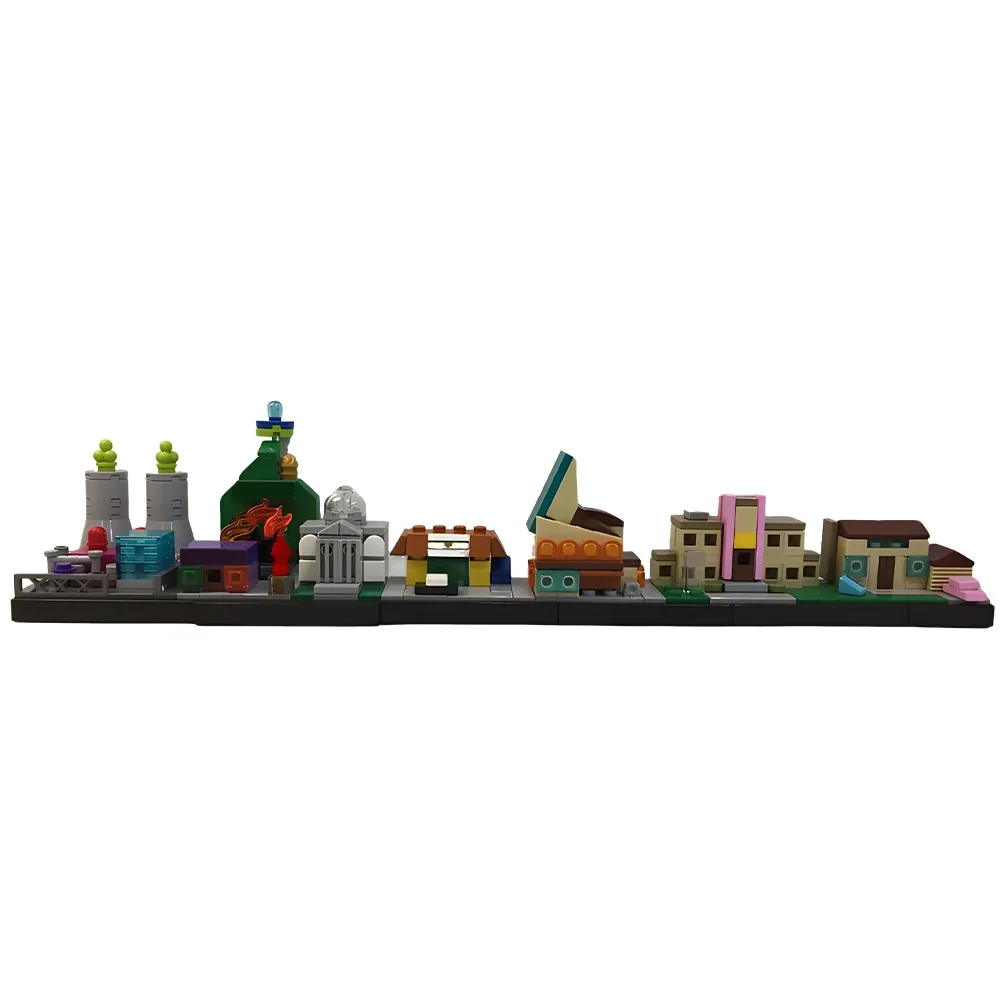

MOC Simpsinged Anime Spingfield Skyline Building Blocks Model Springfield Skyline Architecture Bricks Assemble Toys Kids Gifts