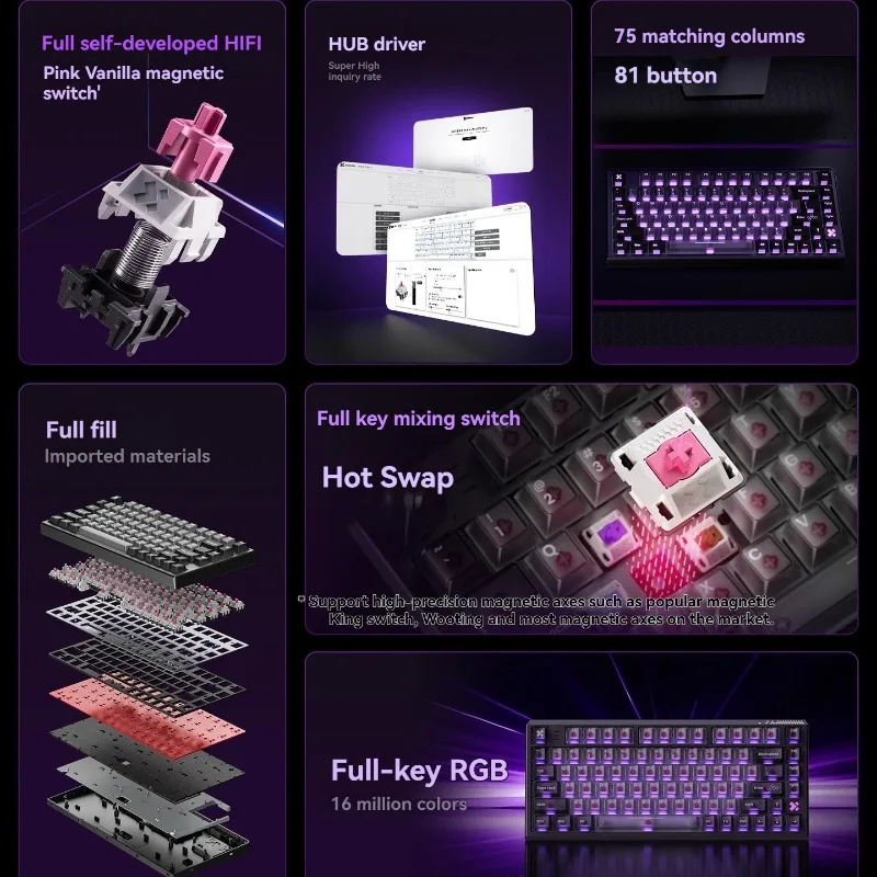 NP75 Magnetic Switch Keyboard Wired 75% Layout Single Mode Hot Swap Customized Ergonomic Keyboard Gaming Mechanical Keyboard