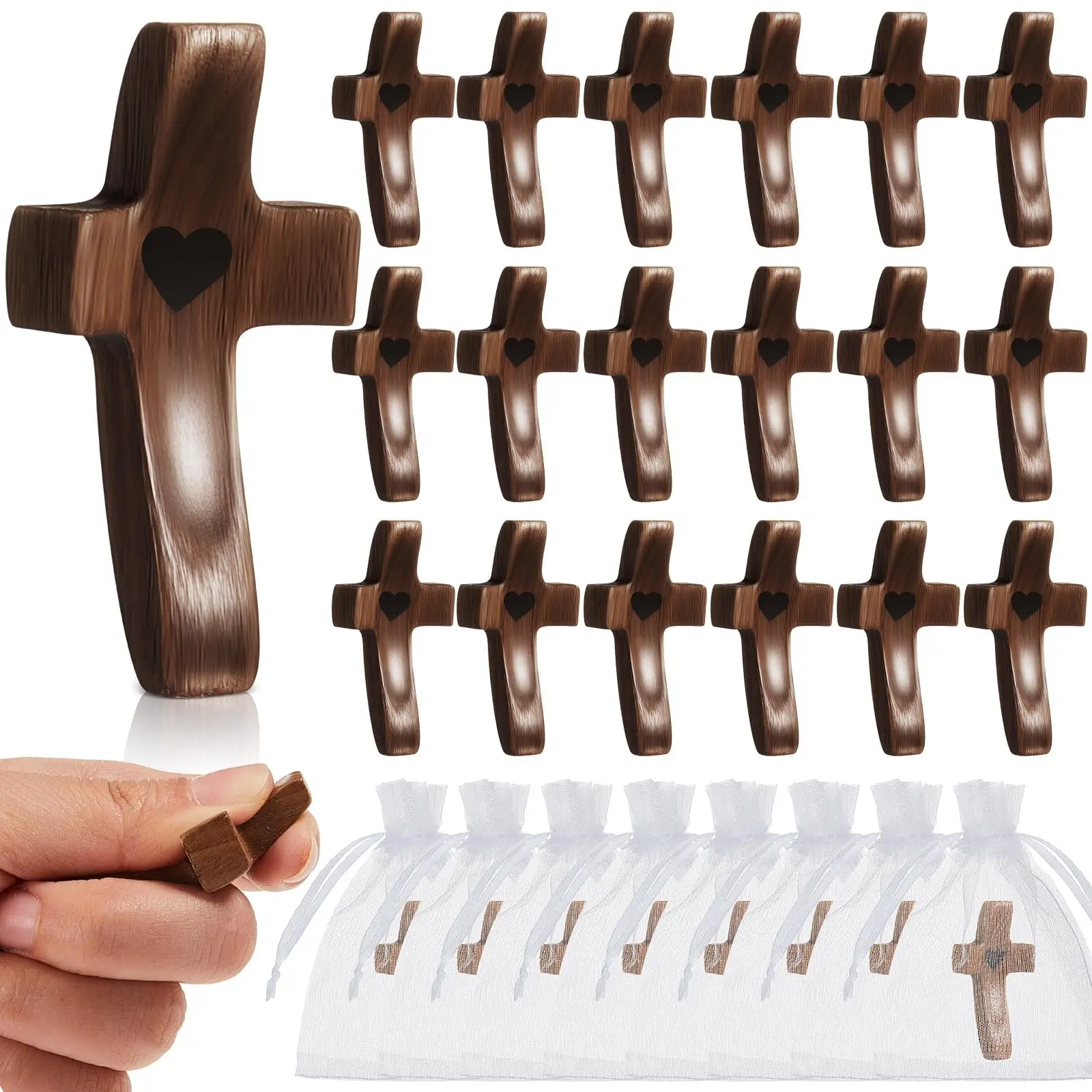 Croix mon coeur cadeau d'encouragement croix en bois portable soulagement du stress du bout des doigts transporter dans la poche chrétiens prière cadeaux d'église