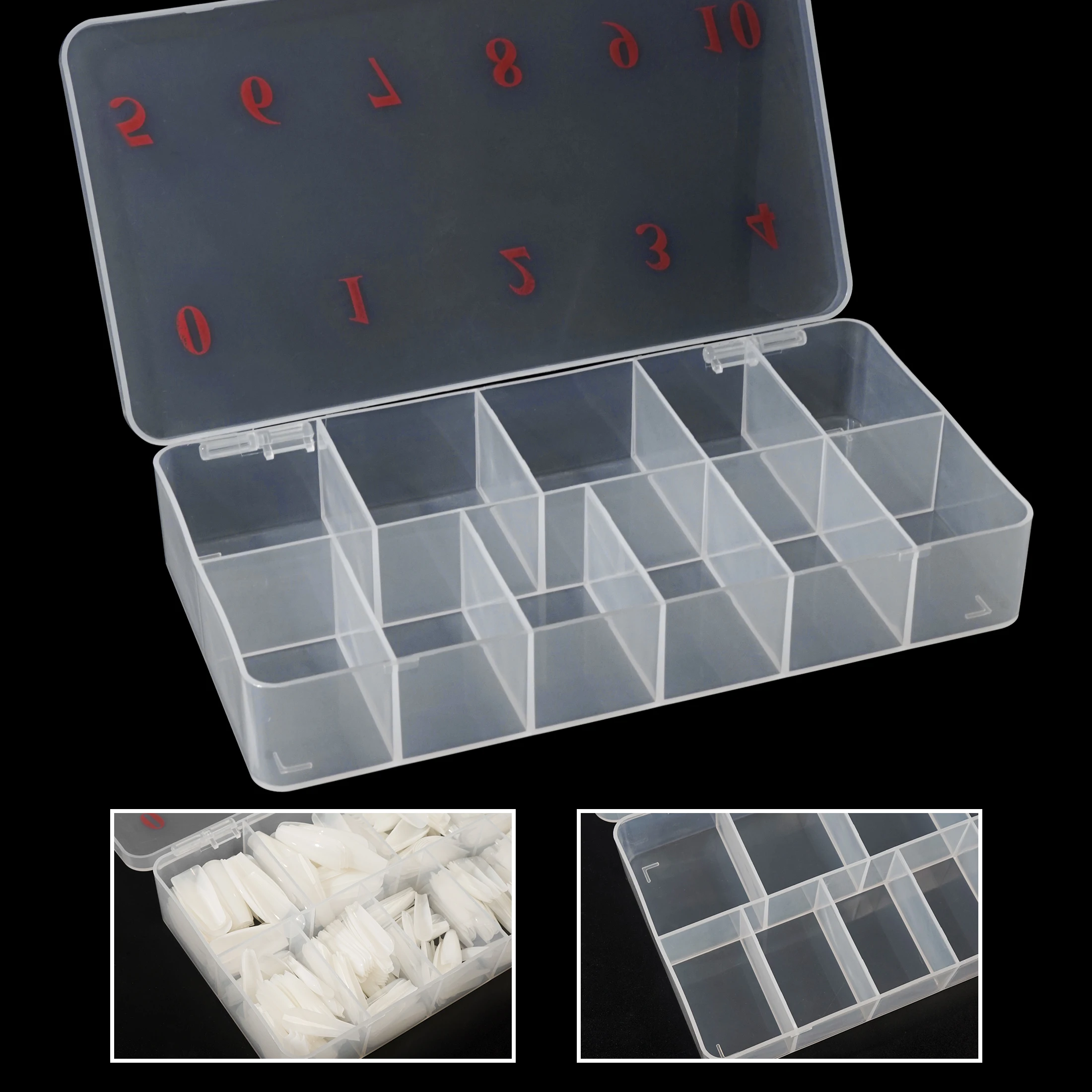 Caja de almacenamiento de puntas de uñas postizas, contenedor organizador de manicura para joyería, diamantes de imitación, accesorios, transparente, vacío, 1 caja