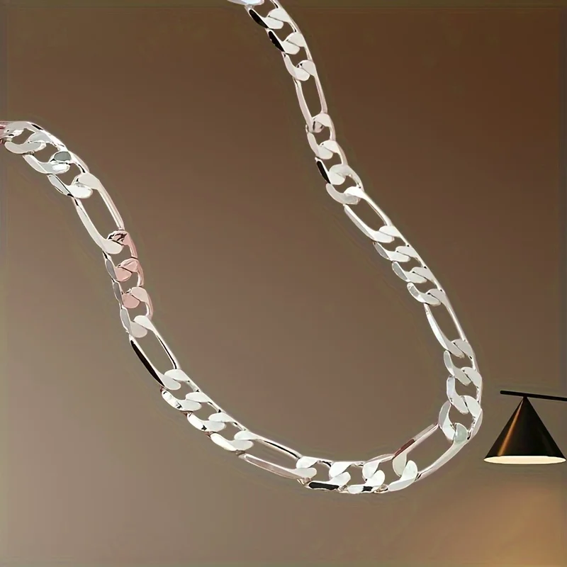 Elegant 925 Sterling Silver 6mm Figaro Link Chain Necklace for women lady men gift Perfect For Casual Attire  Special Occasions