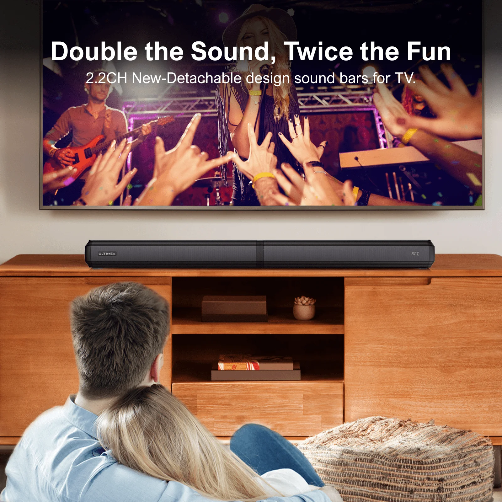 ULTIMEA 2.2ch Sound Bars for TV, Peak Power 100W, 2-in-1 Detachable Soundbar for TV, ARC/Optical/Aux/Wall Mount, Apollo S40