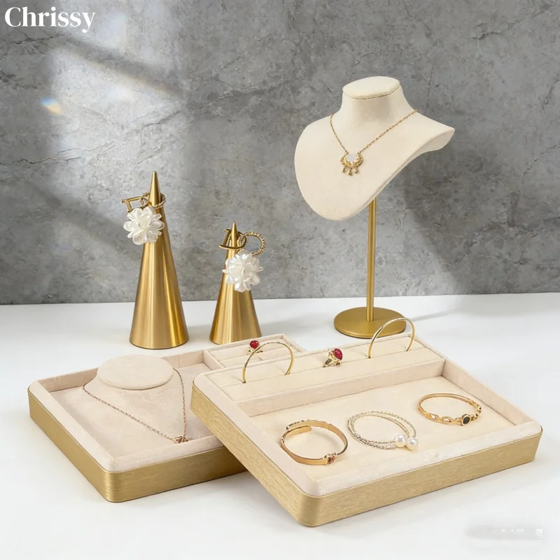 

Metal Frame High-end Jewelry Display Porps 6 Slot Tray Earring Organizer Box Pendant Show Rings Necklace Storage Case For Shop