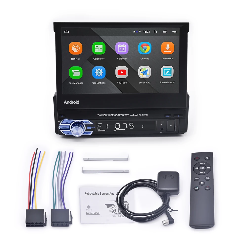 7 Inch 1din Handmatig Intrekbaar Scherm Android Radio Autoradio Touchscreen Gps Auto Dvd-Speler