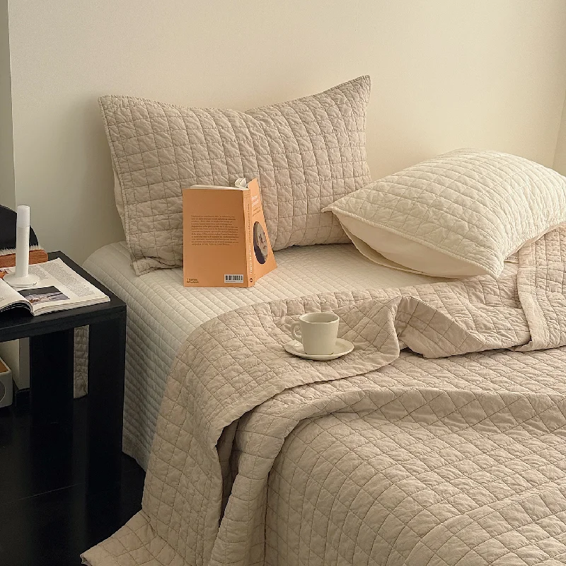 Sandwashed Cotton Quilted Bedspread Coverlet Set 3-Piece, Soft Lightweight Plaid Quilt Blanket for All Seasons