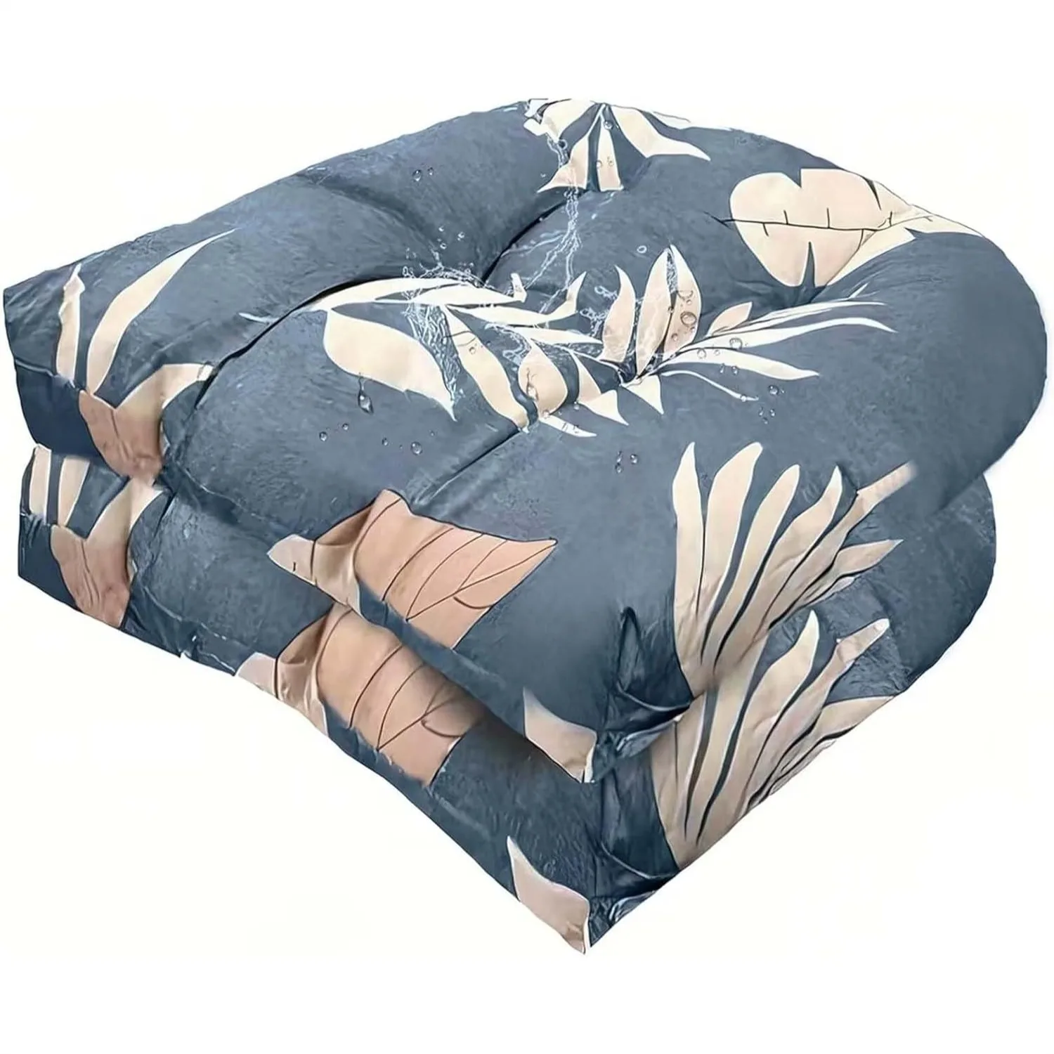 

Set of 2 U Shaped Wicker Seat Cushions for Patio Chairs, Blue Grey Tufted Pads Indoor Outdoor