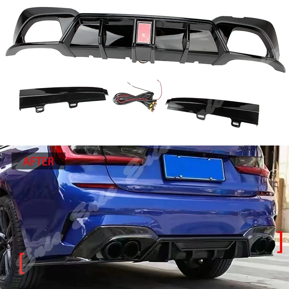 Rear Bumper LED Tail Diffuser Lip Spoiler For BMW 3 Series G20 2019 2020 2021 2022