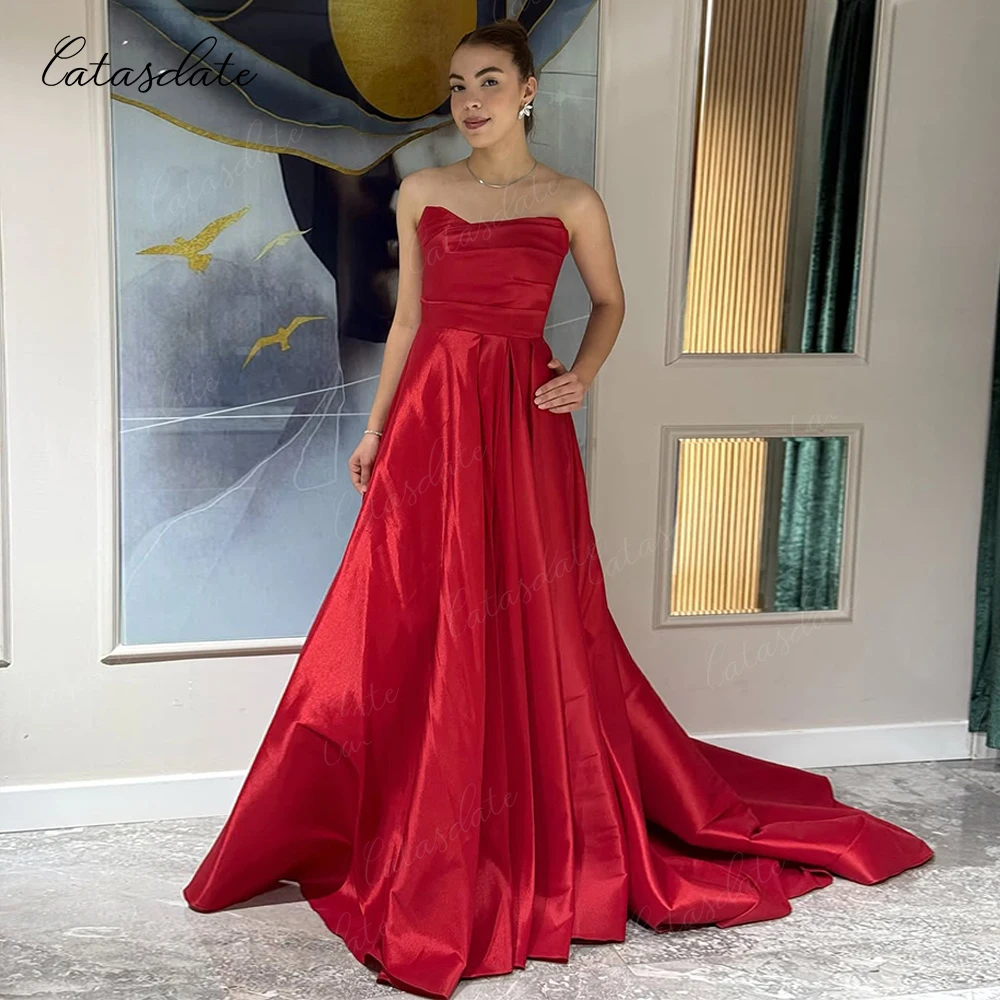 

Catasdate Formal Evening Dress A Line Party Dress Satin Wedding Guest Party Dress with High Slit vestidos de fiesta Customized