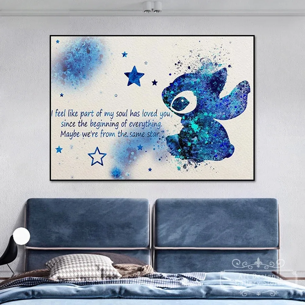 Stitch Ohana Movie Poster Lilo and Stitch Party Art Prints Watercolor Family Quote Canvas Painting Kids Room Decor Nursery Gift