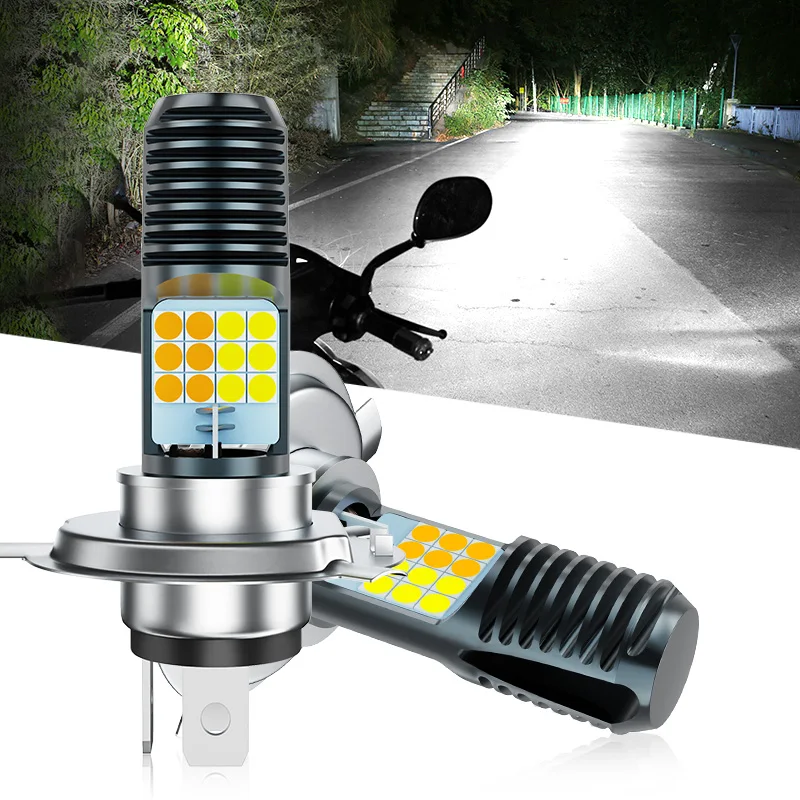 H4 H6 LED Motorcycle Headlight Bulb BA20D P15D 24SMD 3030 Dual Color White Yellow 6000K for Moto Scooter Accessories 12V-80V