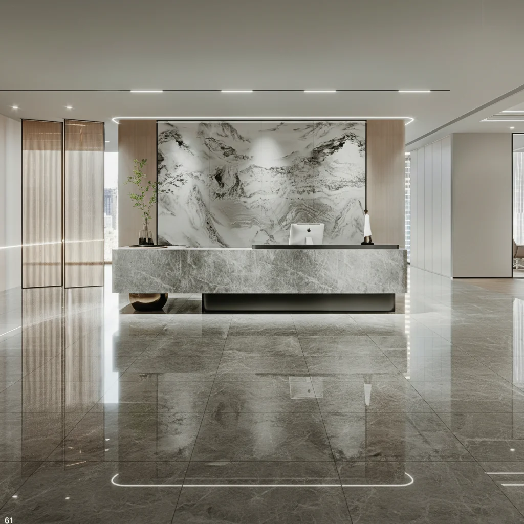 

*Modern Luxury Marble Vein Reception Desk - Custom Grey Stone Office Front Counter