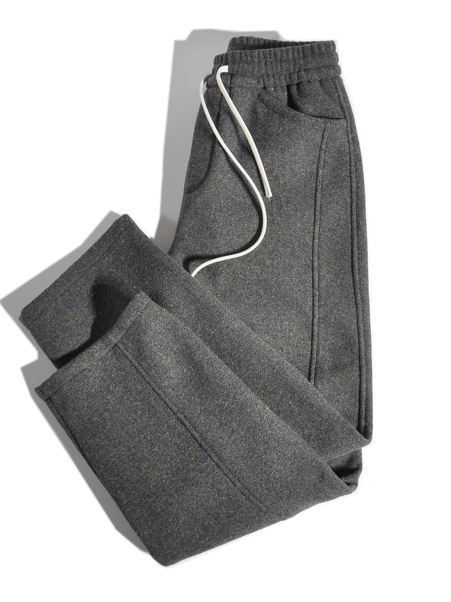 

Japanese Sle Fce Lined Wide Leg Straight Cut Trousers Men's Casual Pants Thiened Winter Long Pants Polyester