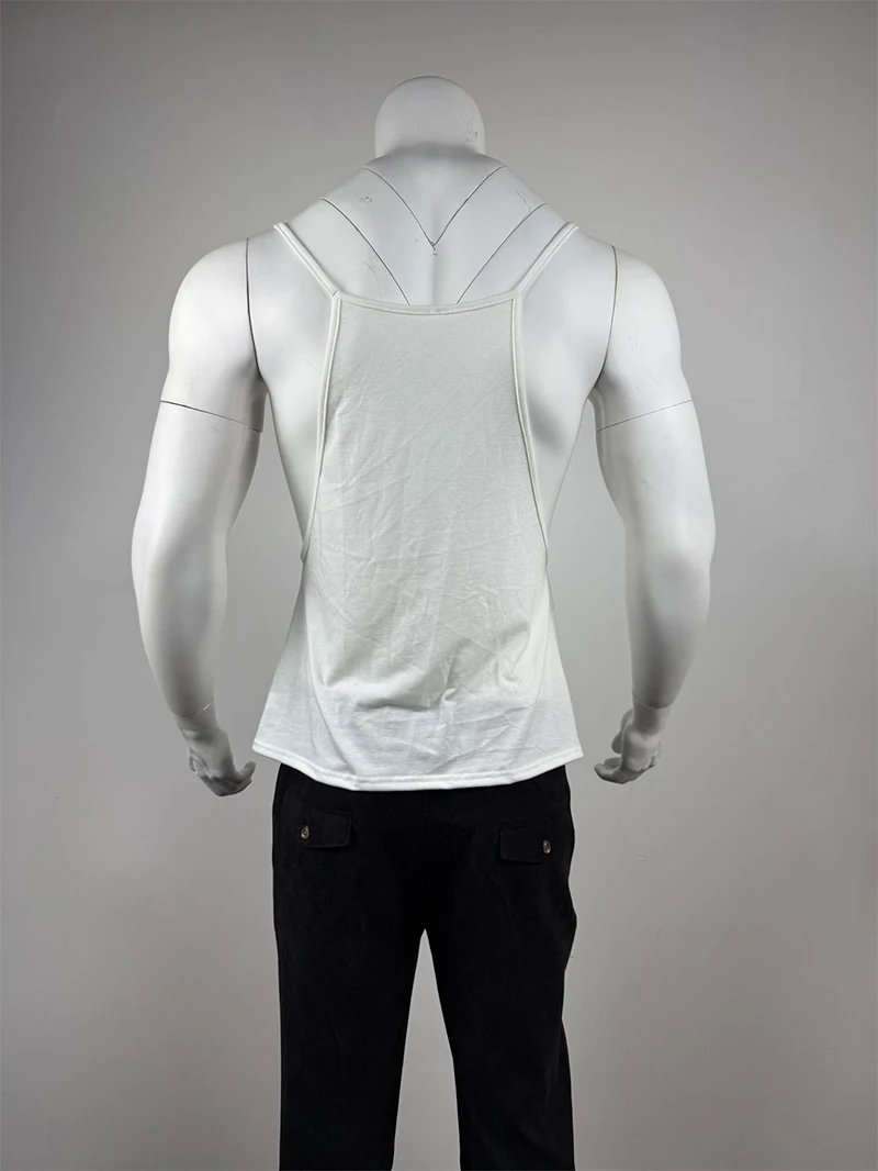 Herren-Tanktop mit tiefem U-Ausschnitt, dünnen Spaghettiträgern, einfarbig, für Fitness, Bodybuilding, Muskeltraining, ärmellos – Detail 10