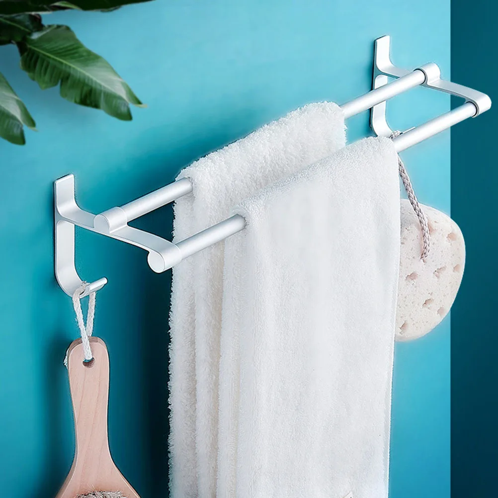 Towel Rack Aluminum Rust-Free Space Aluminum Adjustable Bathroom Shelf Silver Hotel Toilet Storage Organizer Towel Rack