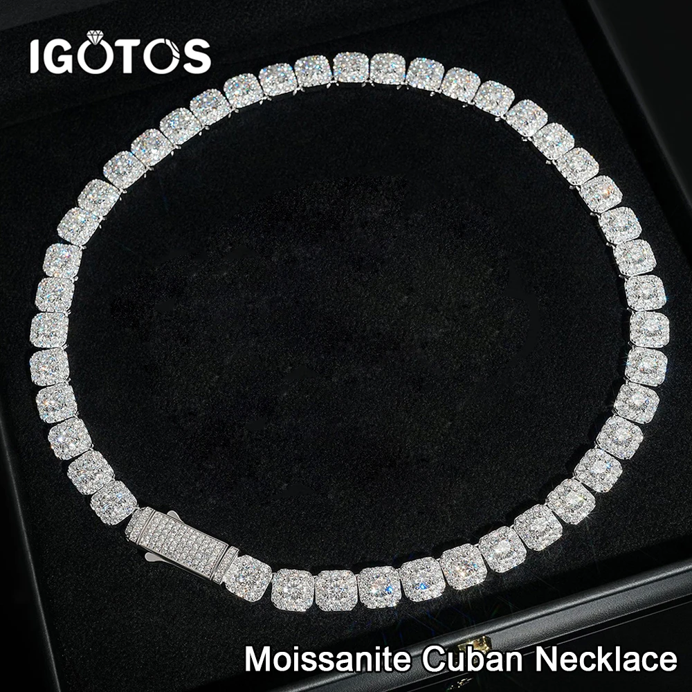 

IGOTOS 10mm Moissanite Cuban Necklace Bracelets Women Men 925 Sterling Silver Luxury Full Diamond Party Gifts Trendy Jewelry