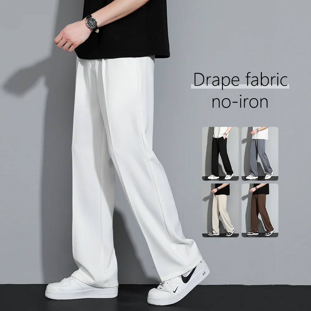 Herren Bügelfreie Eisseide Anzughose Sommer Kühle Fallende Passform Koreanische Stretch-Hose Einfarbige Business Freizeithose