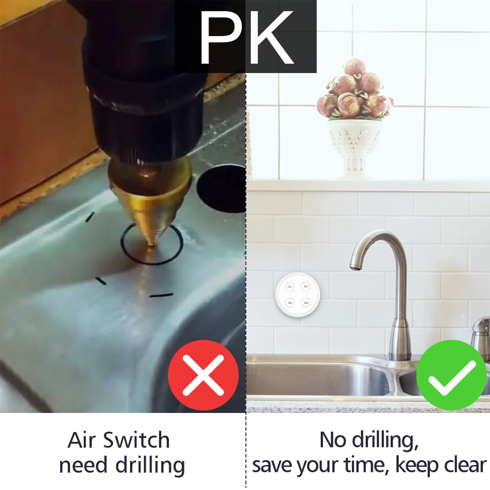 LoraTap Wireless RF868Mhz KR Plug Outlet Socket for Garbage Disposer Food Waste Grinder Remote Control 30,60s Timer Easy Install