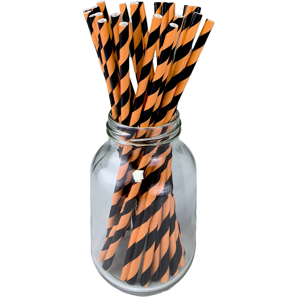 25-200 Stück Halloween Einweg Stroh Kürbis Spinne Schädel Muster Papier Strohhalme Orange Schwarz Dekoration Halloween Party Supplies – Detail 5